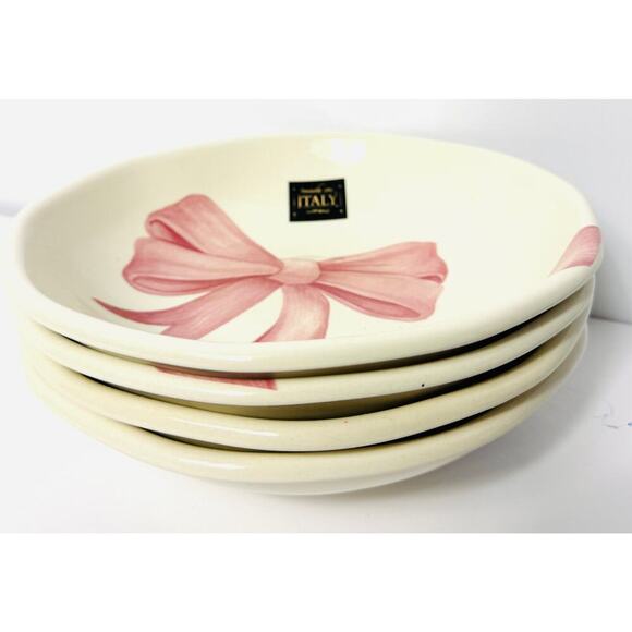 PINK BOW Coquette Bowls 10.25” Shabby Chic Made in Italy Set of 4 Ceramic - Picture 3 of 4